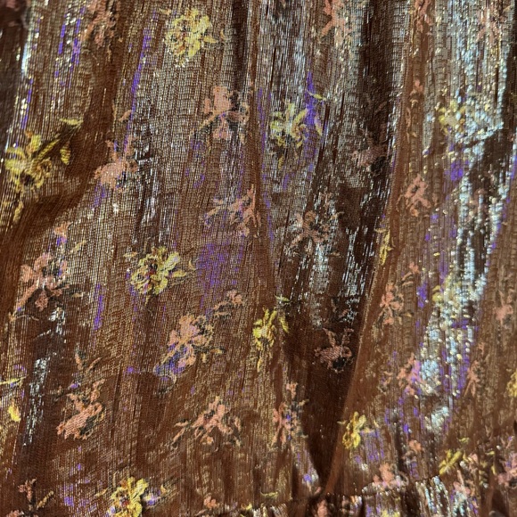 Paige Metallic Floral Silk Mini Dress Smocked Night Out Party S - Picture 5 of 9